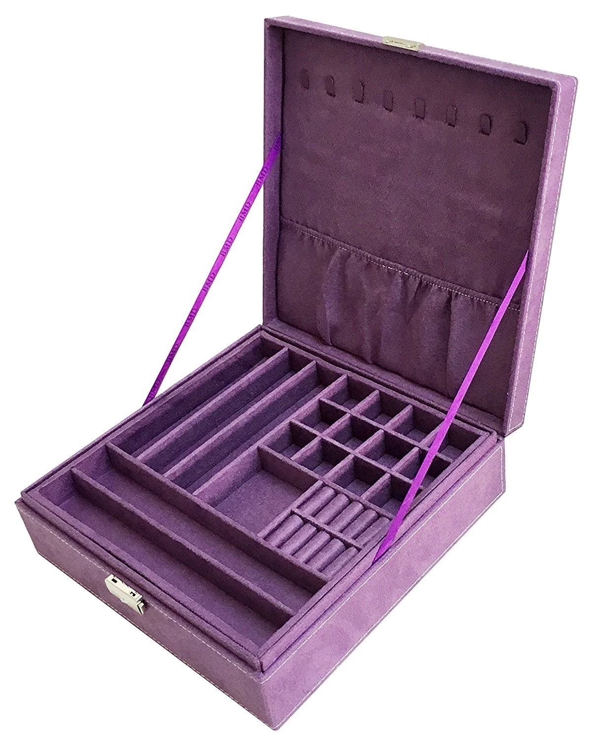 Sodynee Purple Two-Layer Lint Jewelry Box Organizer Display Purple(Lint)