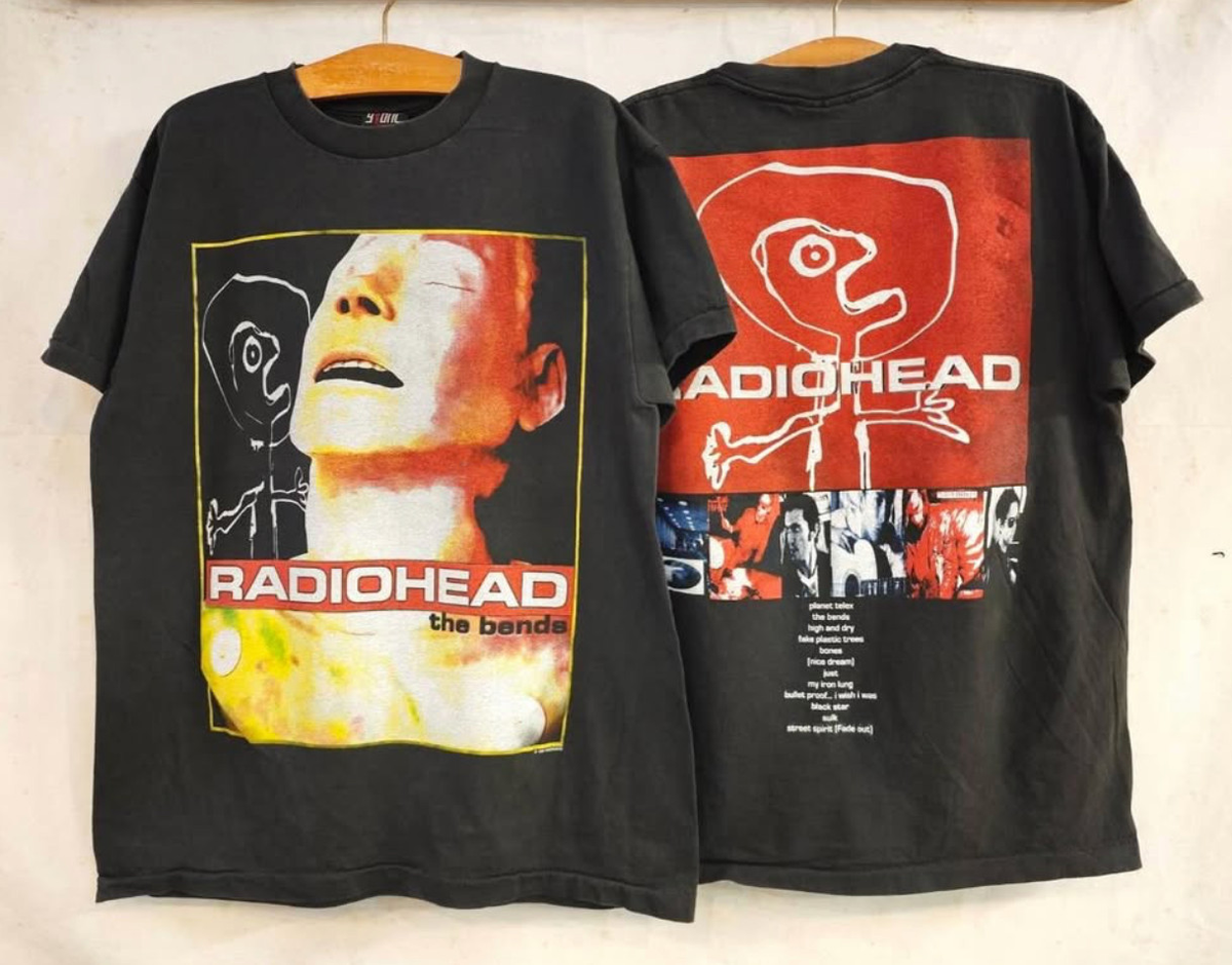 トップス radio head the beneds S/S band tee fade Radiohead The Bends Band 90's Charcoal Graphic Unisex T shirt