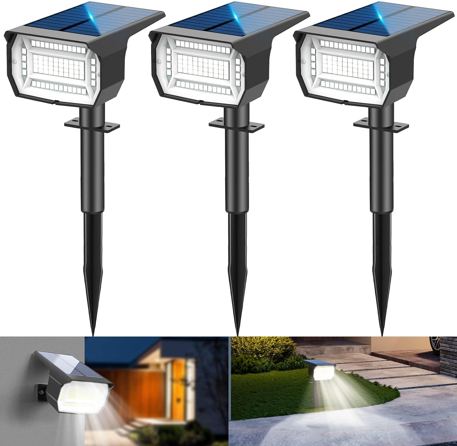 3Pcs Faretti Solari Da Esterno, 72 LED Lampade Da Giardino 3 Modalità IP67 Imper - 1
