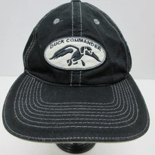 Duck Commander Hat Cap Strap Back Black White Embroidered Patch Mens Outdoor