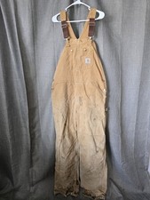 Vtg Carhartt Tan Overalls Mens 40x32 Double Knee Thrashed Distressed Work Bibs