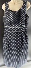Tahari Arthur S Levine Navy Blue/ Polka Dot Wite Sheath Dress Size 10.