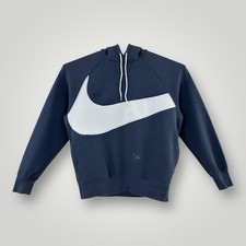 Nike Big Swoosh Hoodie Mens Medium Navy Blue Pullover Fleece Sweatshirt Graphic