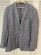 Ralph Lauren 100 Linen Sport Coat, Grey With Light Blue Windowpane