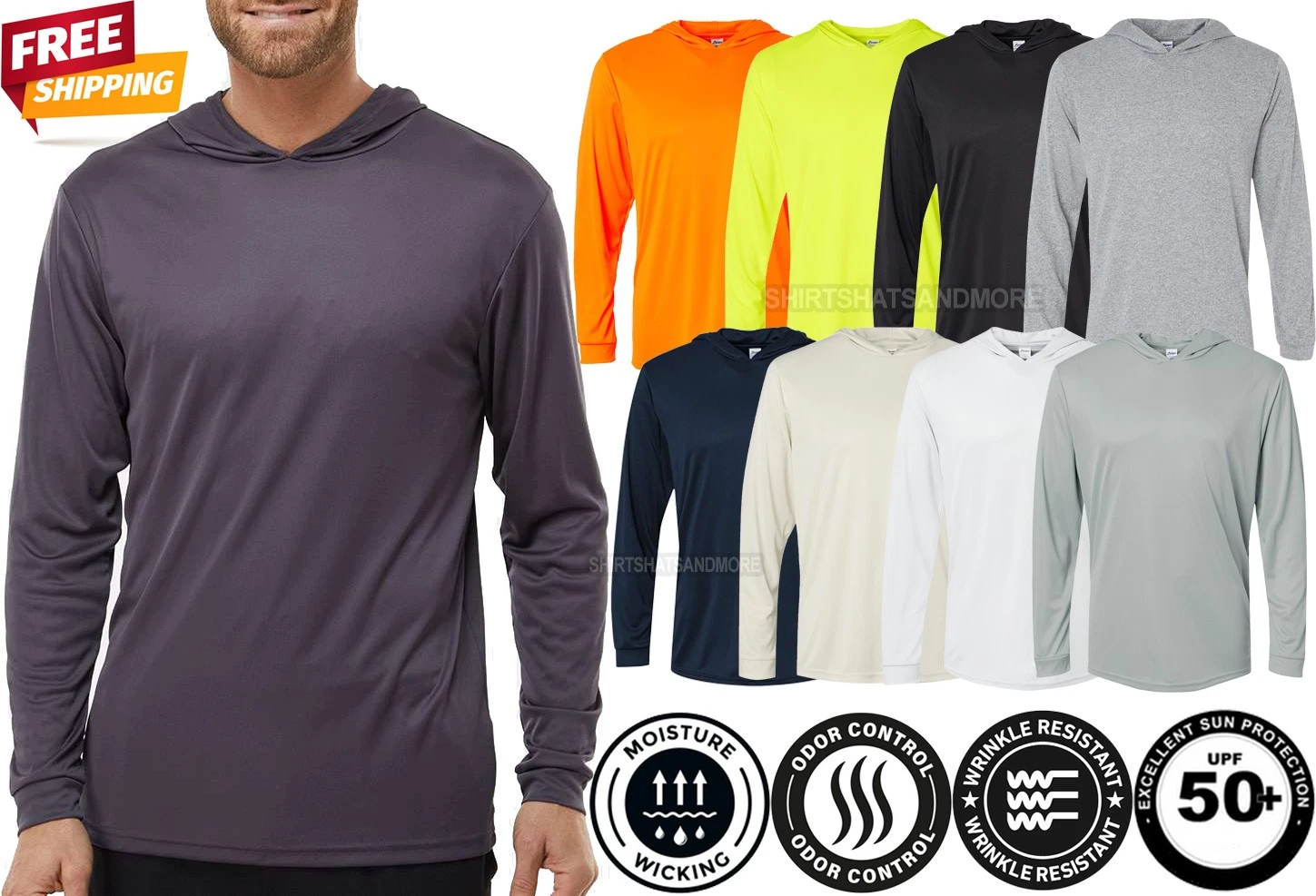 Mens Long Sleeve Hooded Fishing T-Shirt UPF 50+ Boat Moisture Wicking Hoodie Tee
Opens in a new wind