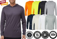 Mens Long Sleeve Hooded Fishing T-Shirt UPF 50 Boat Moisture Wicking Hoodie Tee