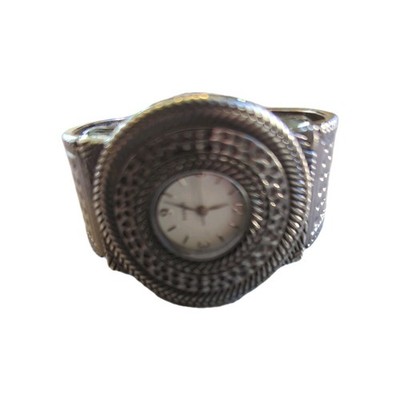 Dark Metal Tone Cuff Bracelet Quartz Analog Women's Watch Sz. 5 3/4'' New Battery