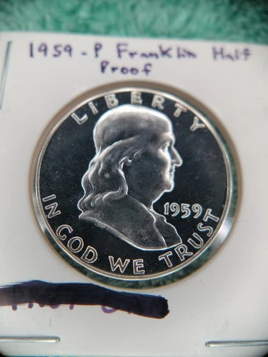 1959-P 50C Proof Silver Franklin Half Dollar Deep Cameo On Obverse some toning