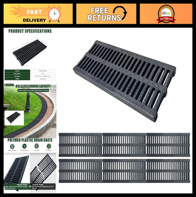 6 Pack Polymer Drain Grate 19.7x7.9 in - Durable Outdoor Channel Cover for Yard,