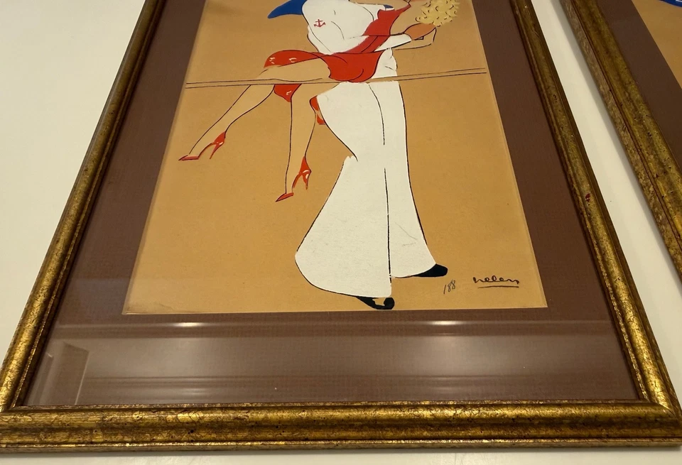 2 guache George de Vertury e Helen/Emery Kelen Art Deco arte original #impressões 1940 - Imagem 4 de 4