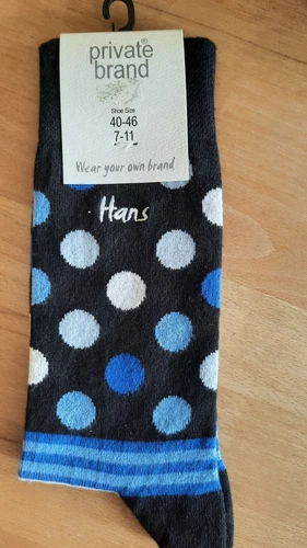 Private Brand Socken Gr. 40-46 Schwarz Dots Blau Personalisiert Name Hans