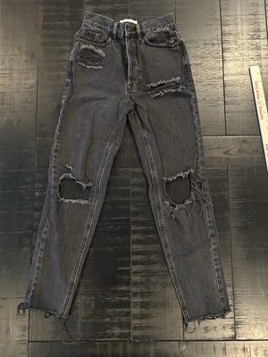 PacSun Women s Ultra High Rise Slim Jeans Black Distressed Knee Button Fly Y2K