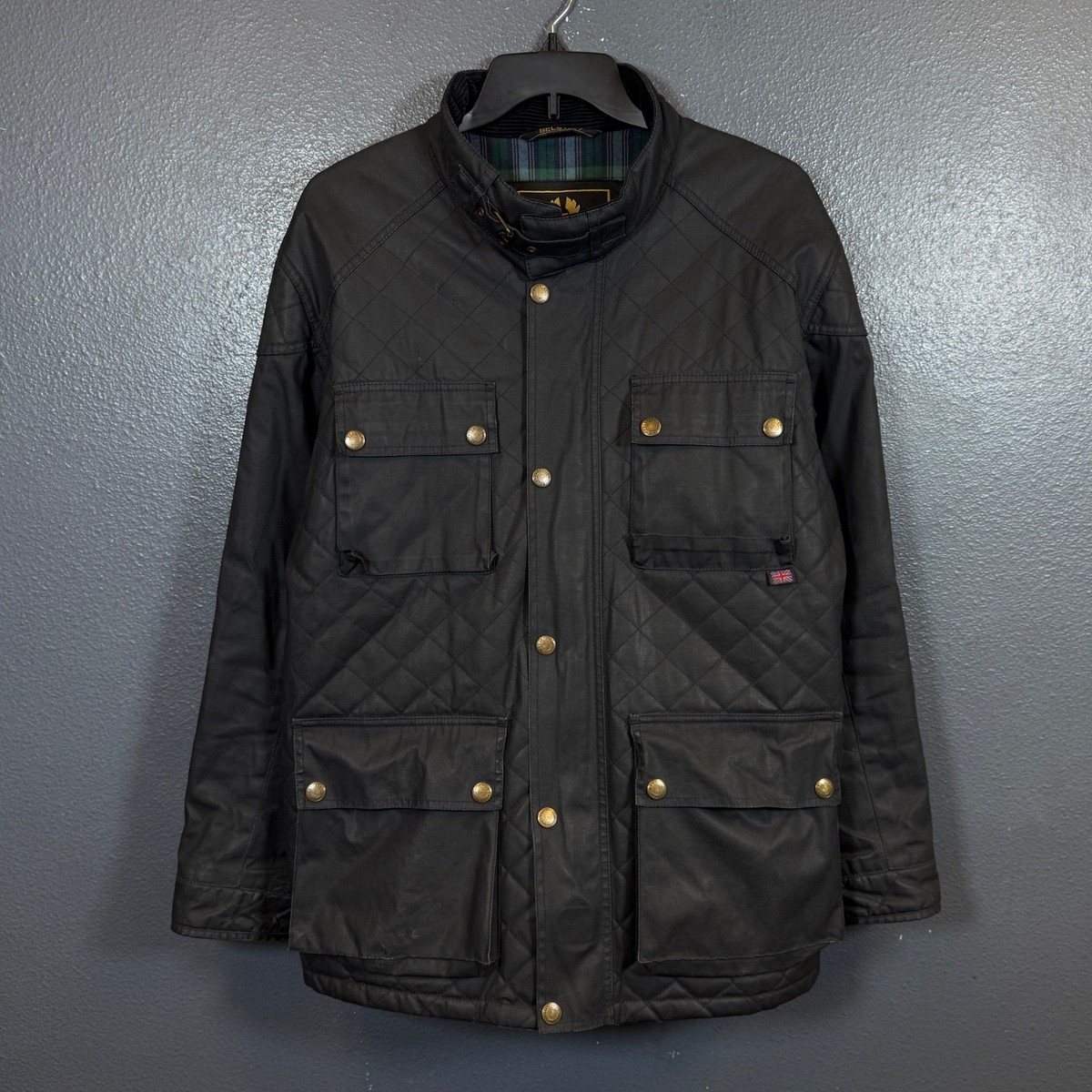 Belstaff XXL men's black Redford Waxed biker belted England jacket