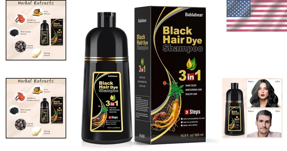 Xampu tintura de cabelo preto - 500ml - Imagem 2 de 4