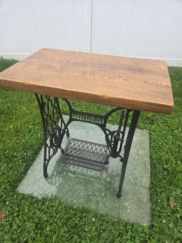 Singer Antique Cast Iron Treadle Sewing Table Base w/ Wood Top Foot Pedal