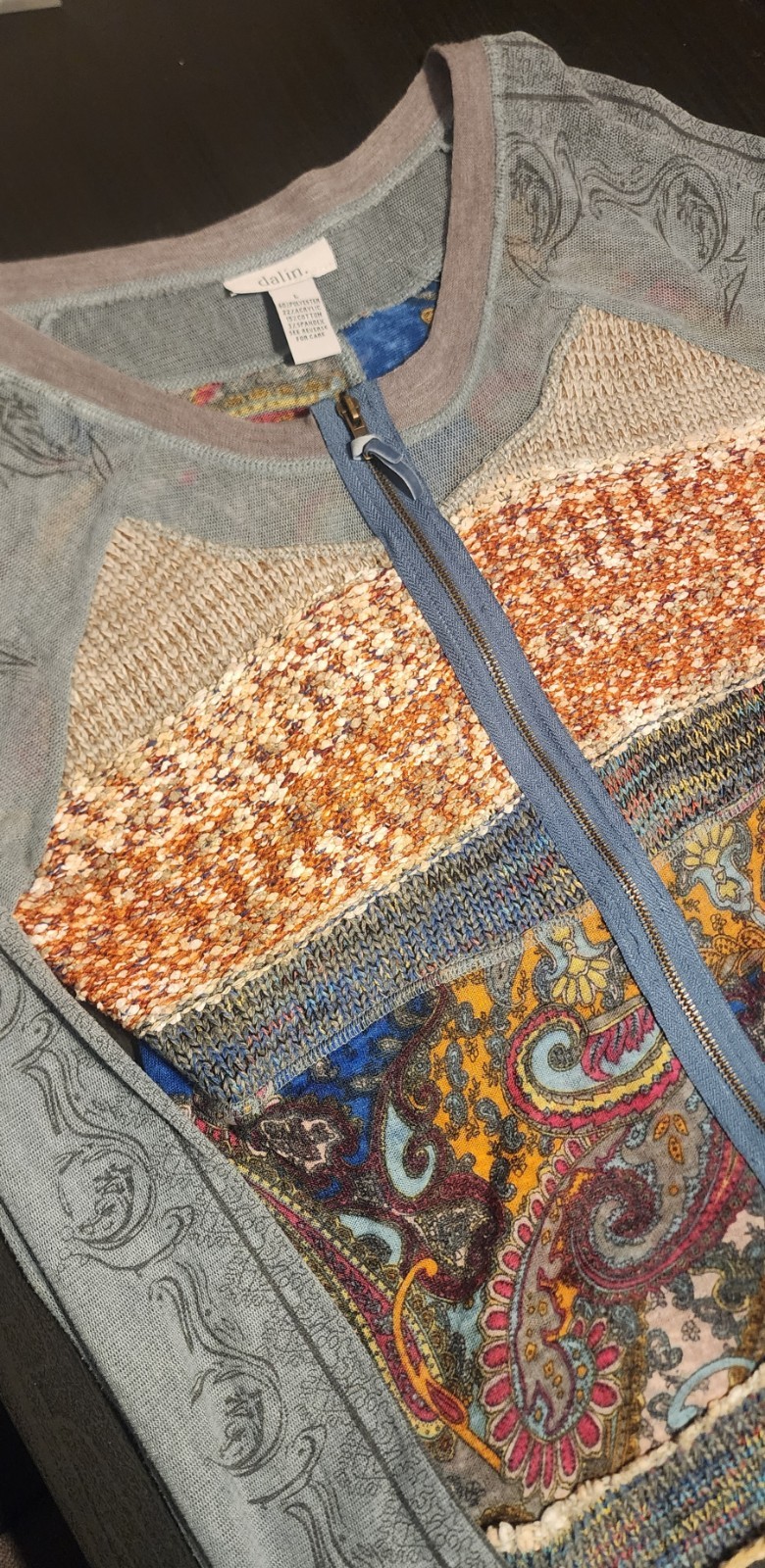 Dalin abstract patchwork sheer sleeve Boho cardig… - image 1