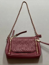 Rampage Faux Leather Maroon Purse Gold Braided Chain Strap 2 Front Zip Pockets