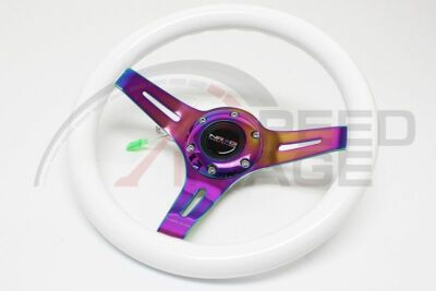 NRG 310MM NEO CHROME STEERING WHEEL 3 SPOKE CENTER WHITE WOOD ST