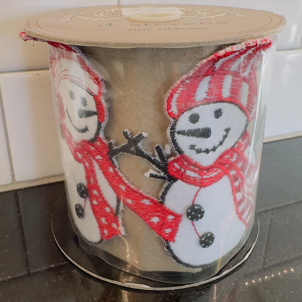 D. Stevens Cinta Navidad Recortado Muñeco de Nieve 4” x 3 Yardas Artesanía Muñeco de Nieve Sombrero Bufanda Foto 3 de 4