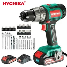 HYCHIKA Electric Brushless Drill Cordless Drill Driver 20V Max 52Pcs Accessories