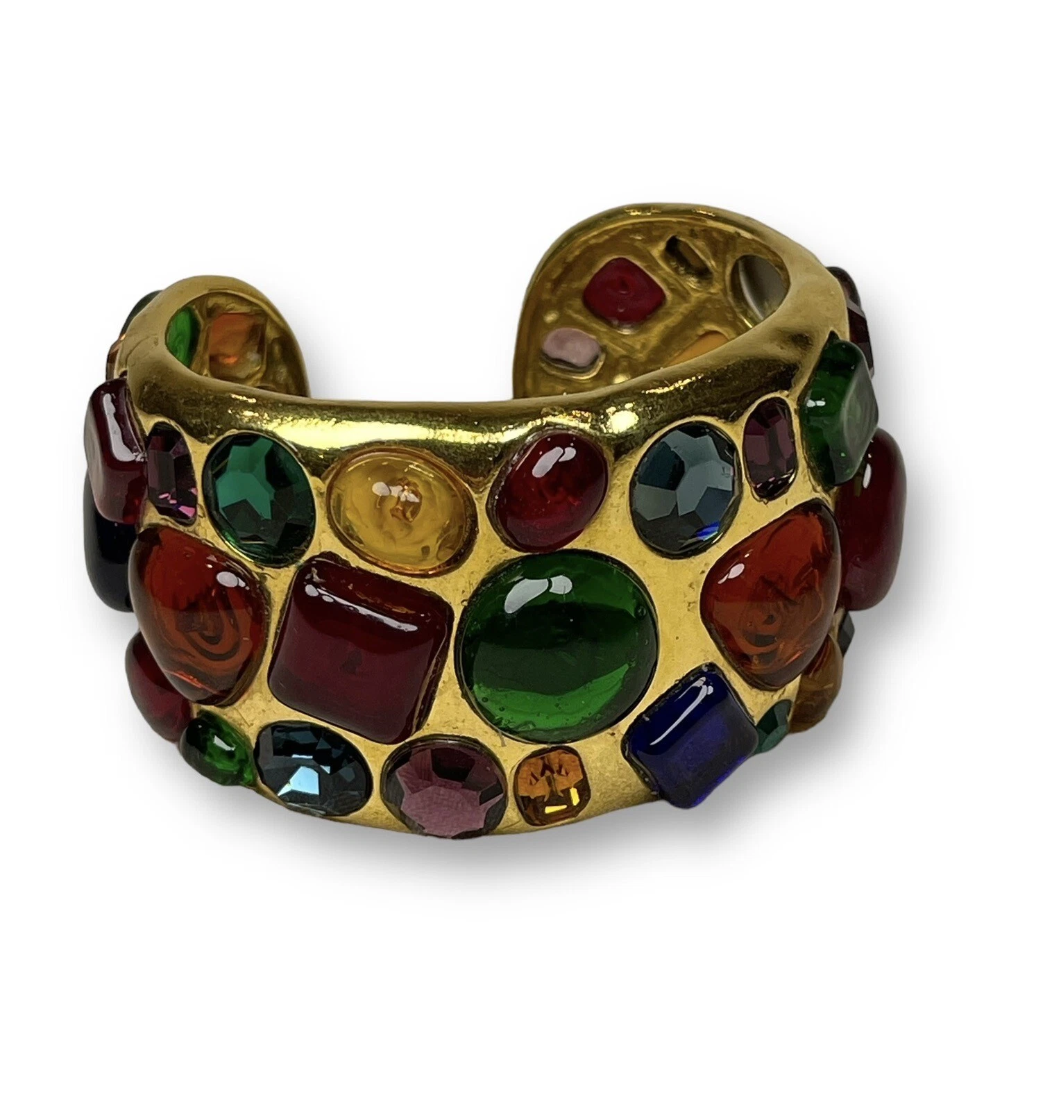 Season 26 Vintage CHANEL Maison Gripoix Poured Glass Rhinestone Cuff Bracelet