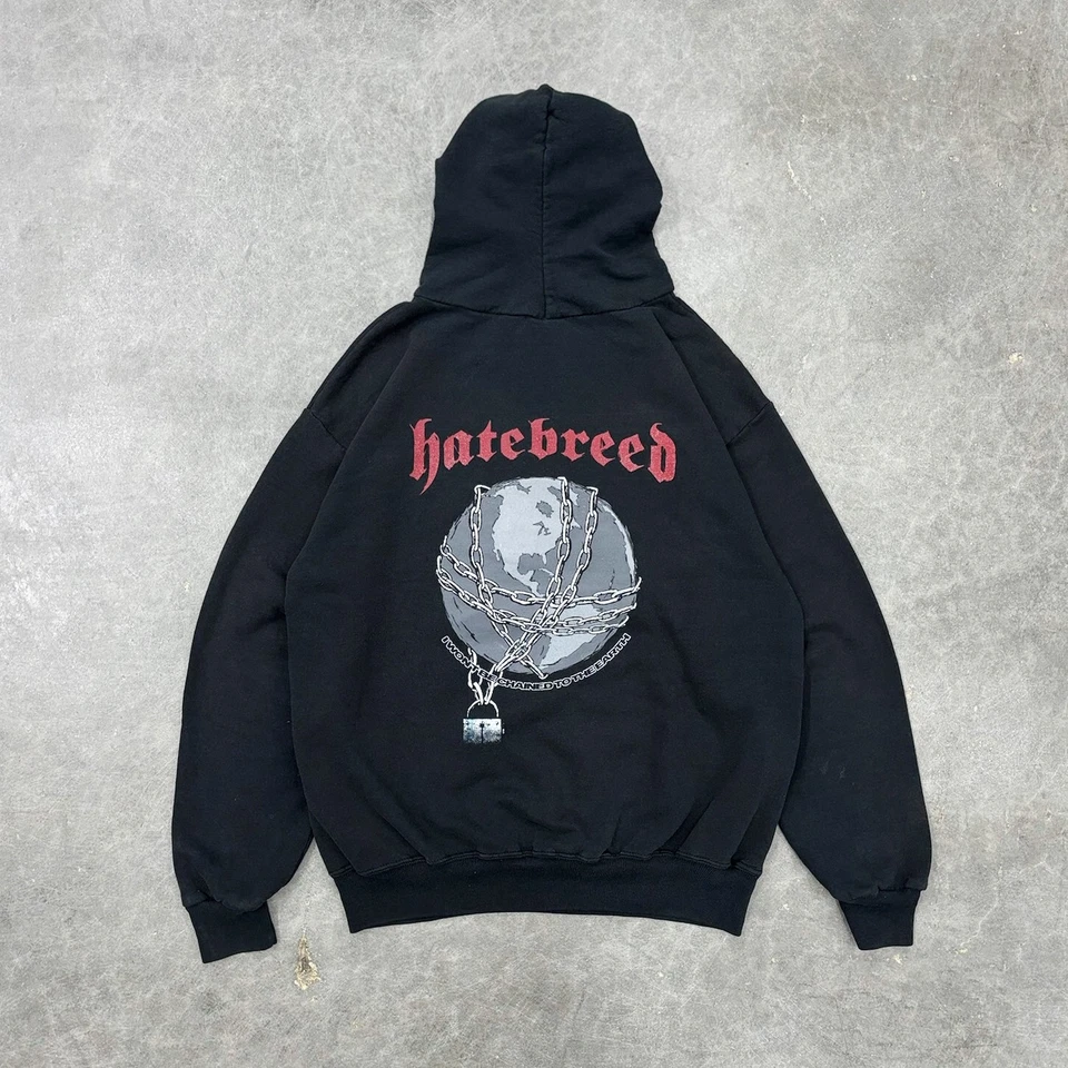 Moletom com capuz vintage Hatebreed Chained Earth Band preto M RARO hardcore metalcore Y2K - Imagem 3 de 4