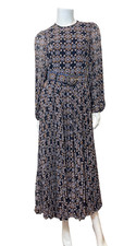 Zimmermann Floral Pleated Midi Dress with Belt in Navy Daisy Size 1