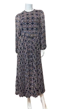 Zimmermann Floral Pleated Midi Dress with Belt in Navy Daisy Size 1