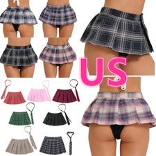 Mujer Micro Faldas con Corbata Mini Falda a Cuadros Plisada Colegiala Juegos con disfraces