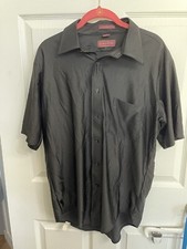Van Heusen Shirt Mens Size 16 Half Sleeve Vintage Black Luxurious Nylon