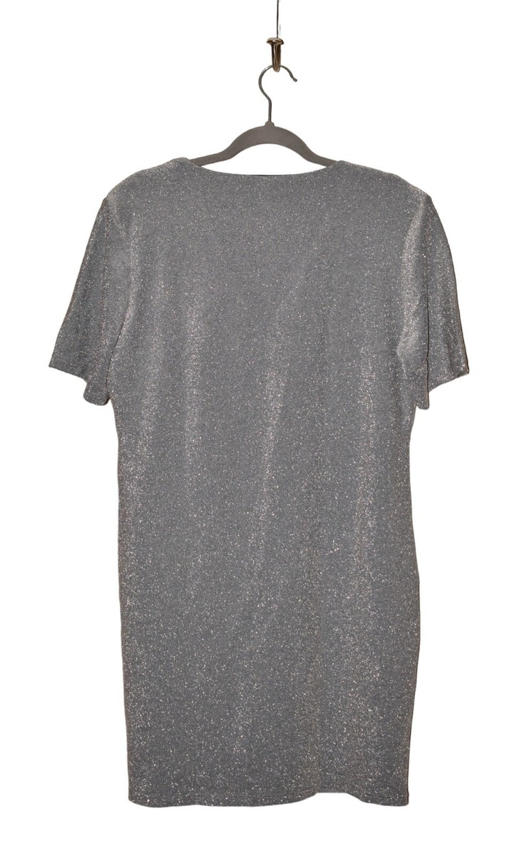SERRA NEW Aldi Short Sleeve Sparkly Front Knot Faux Wrap Dress Blue/Silver  Large | eBay