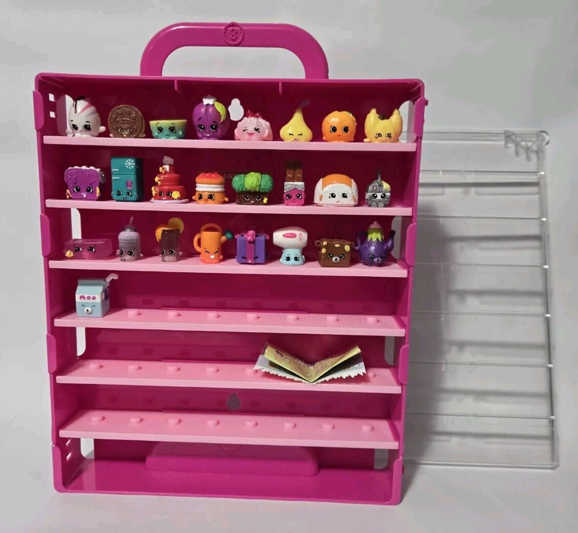 Shopkins Collector Storage Display Case Pink With Lot of 25 Shopkins