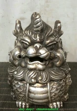 5''Old Qing Dynasty Bronze Silver lucky Beast Fengshui  Incense Burner Censer