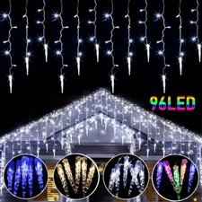 Christmas LED Icicle Falling Rain Curtain Fairy String Lights Outdoor Xmas Party