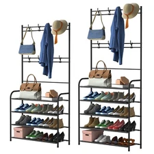 Entryway Hall Tree Coat Rack Shoe Shelf with Hooks Clothes Shoes Hats Stand Rack