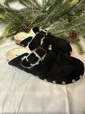 Anne Klein Lacia Clog Slide Black Size 6 Fur Lined - Very Nice