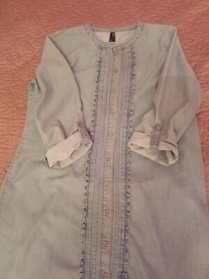 Defacto denim look cotton roll tab sleeve tunic sz 38/m ruffle detail