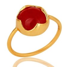 Natural Red Aventurine Gemstone 925 Sterling Silver Ring 14K Gold Plated Jewelry