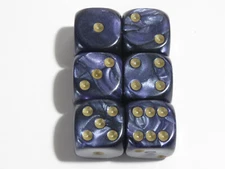NEW Dice Set of 6 D6 (16mm) - Pearl Dark Purple with gold inking