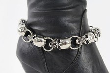 Women Boot Bracelet Silver Metal Chain Skeleton Skull Shoe Charm Gothic Rocker