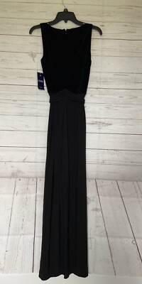 Chaps Womens Jumpsuit NWT Black Sleeveless Velvet Top Wide Leg