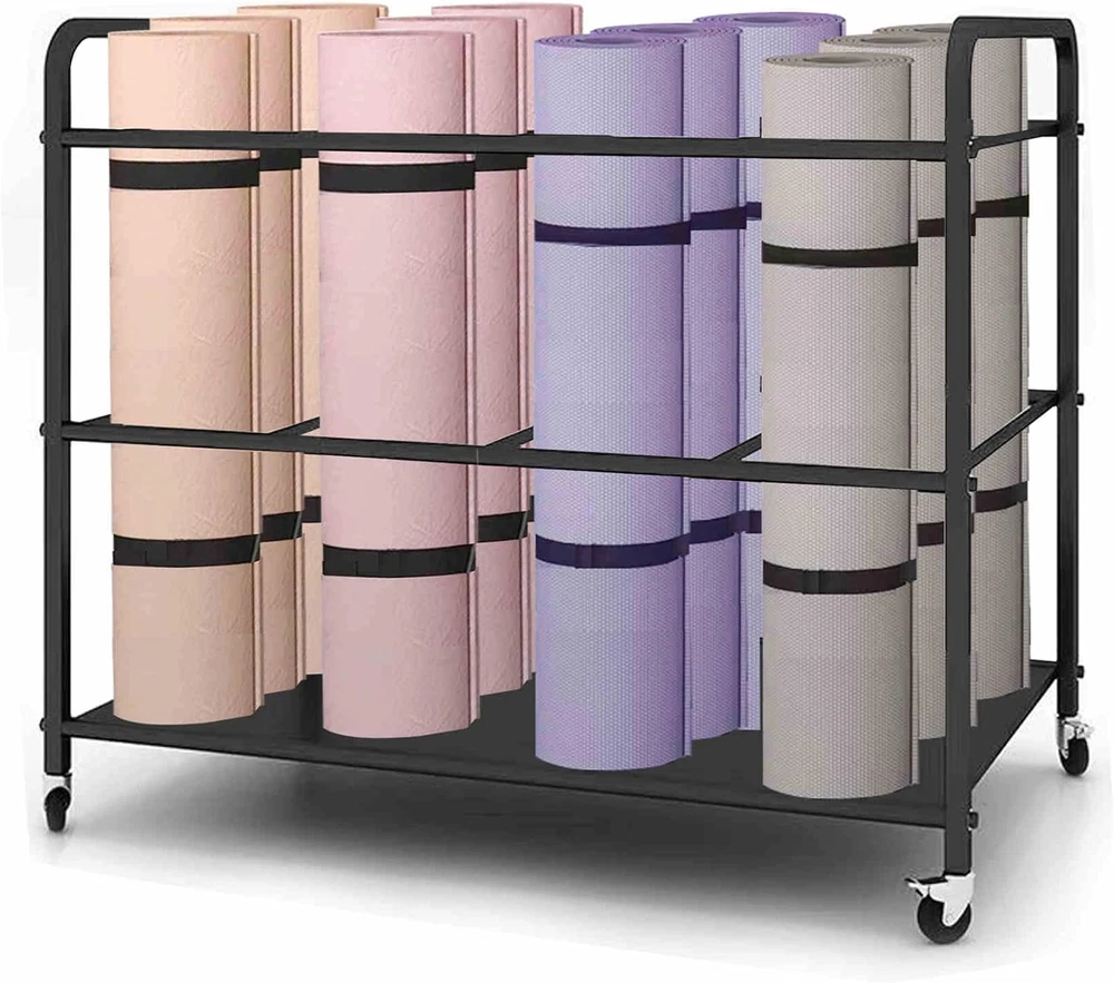 Yoga Mat Storage Rack Basket Workout Equipment Home Gym Storage Rack with Wheels Yoga Mat Storage Rack Basket Workout Equipment Home Gym Storage Rack with Wheels