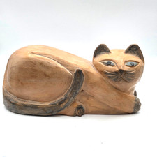 1990s Hand-Carved Wooden Cat Folk Art Figurine Retro Home Decor 11  Heavy
