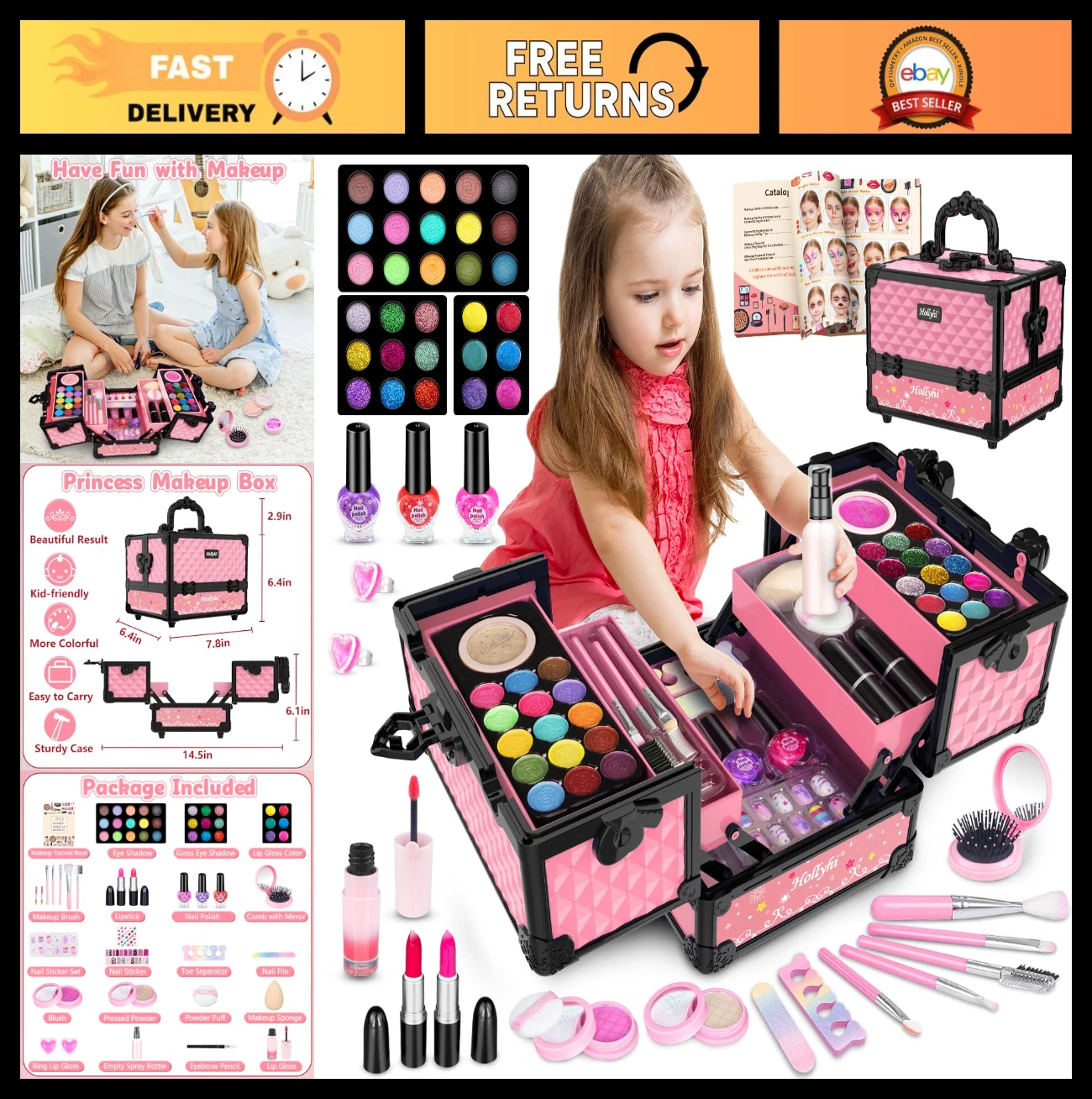 59Pcs Kids Makeup Kit - Washable Play Makeup Set, Beauty Vanity Toys for Girls 3