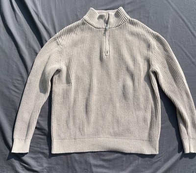Old Navy Quarter Zip Sweater Mens S Ivory 100% Cotton Rib Knit Pullover