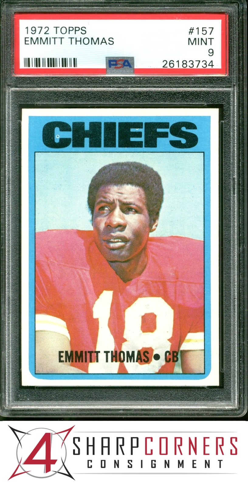 1972 TOPPS #157 EMMITT THOMAS RC CHIEFS HOF PSA 9