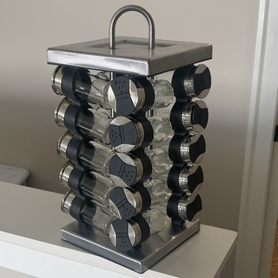 Olde Thompson 20 Jar Revolving Spice Rack Stainless Steel Glass Jars Complete