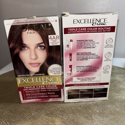 Lot of 2 Loreal Dark Chocolate Brown hair dye excellence crème 4AR
