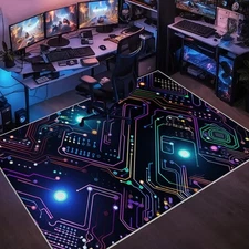 Glow-in-the-Dark Gaming Rug with Neon Glow - Fluorescent Cyberpunk Floor Mat, La