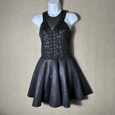 Weissman Dance Dress Costume SA Small Adult Black Studded Sequins Skater Musical